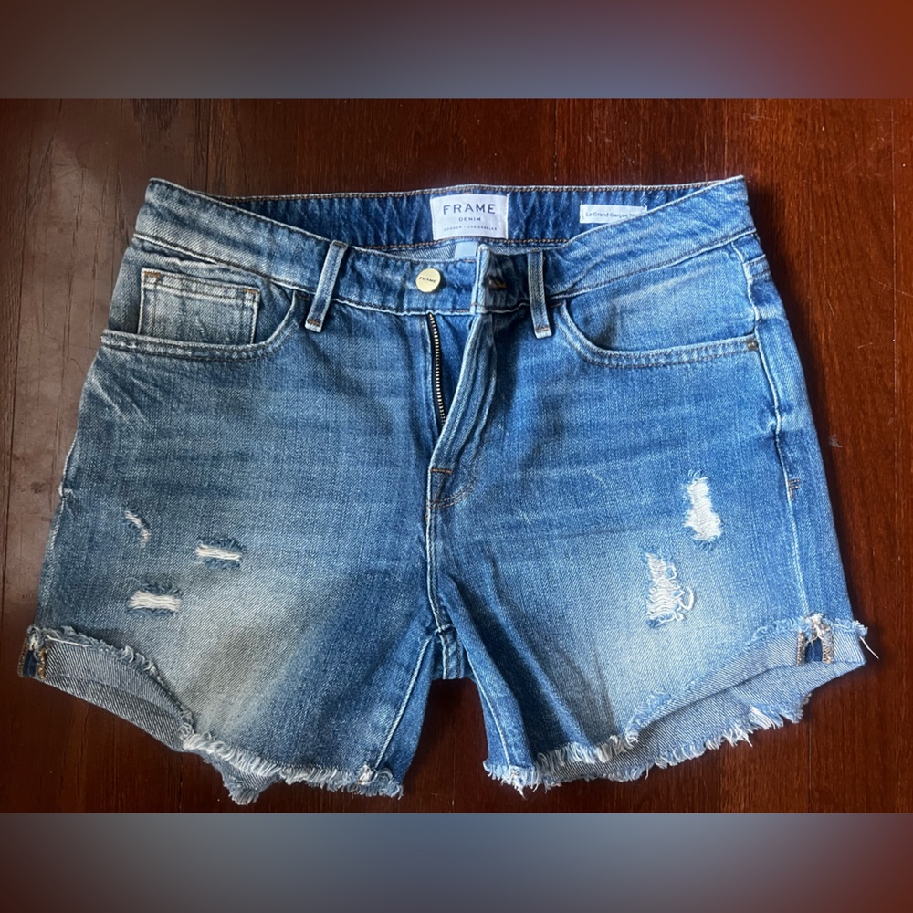 Frame Denim Distressed Blue Jean Shorts